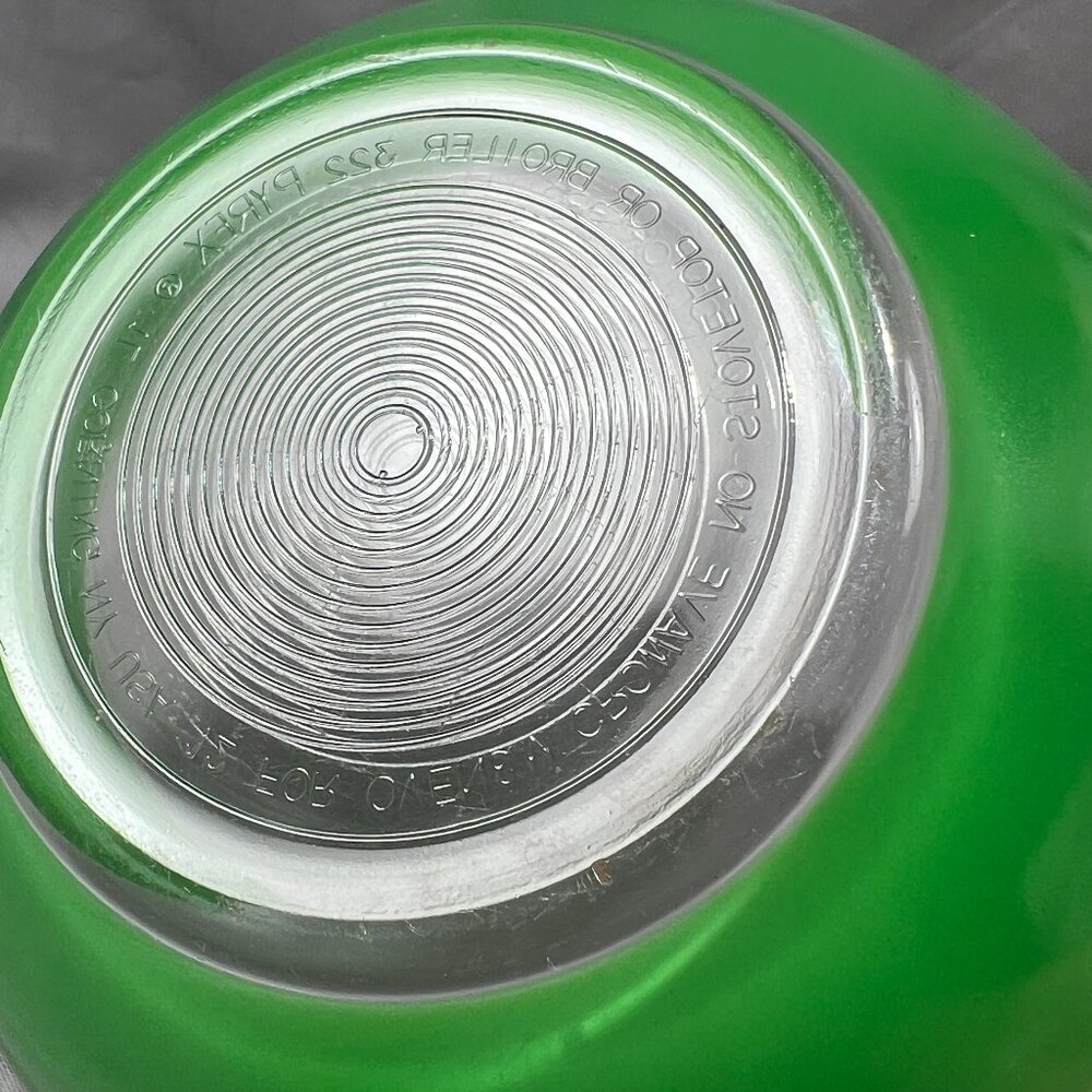 Vtg Pyrex 322 1 L Corning NY Glass Green Clear Bottom Mixing Nesting Bowl 80s - Picture 12 of 16
